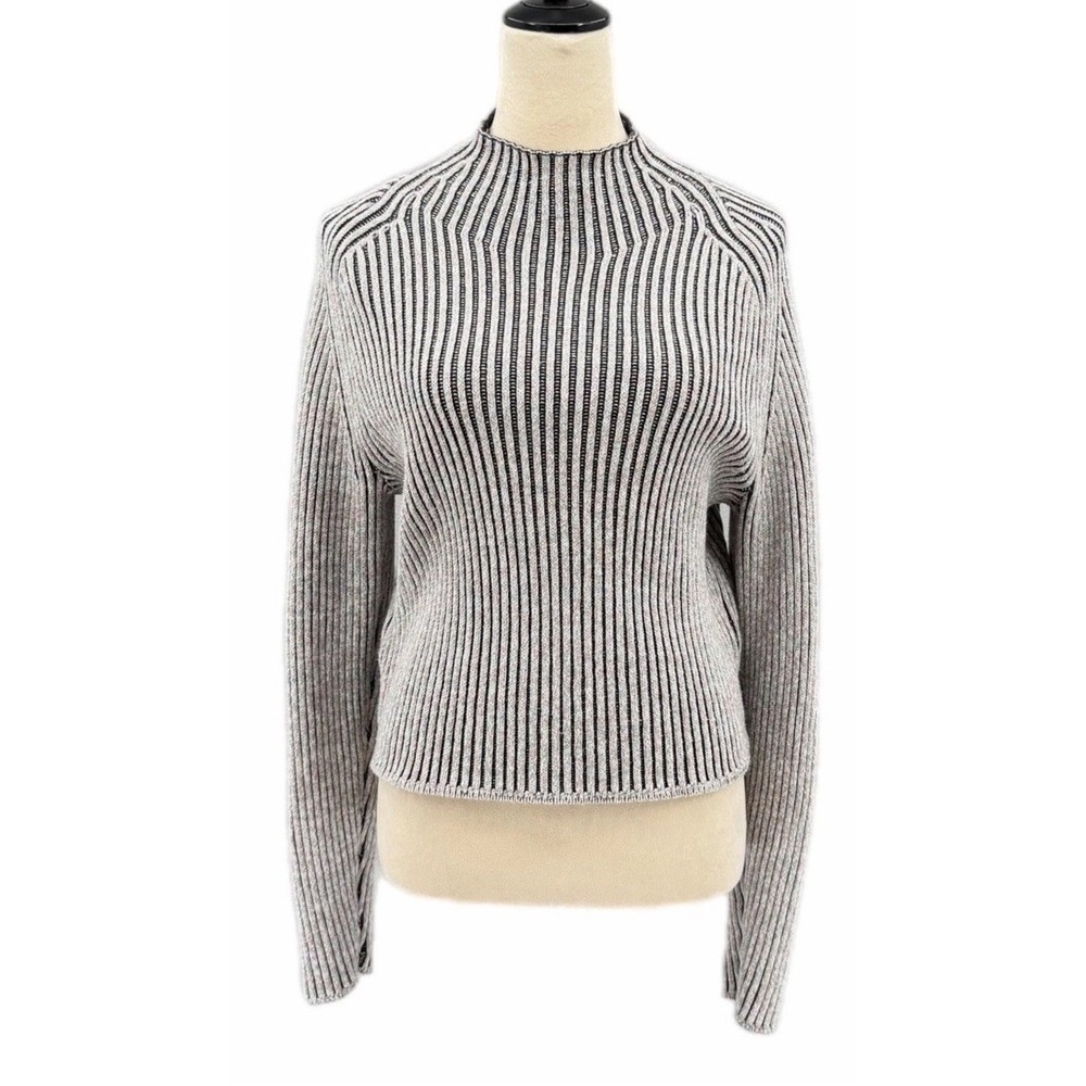 Lululemon 8 Gray Black Ribbed Cashmere Blend Knit Mock Pullover Chic Sweater